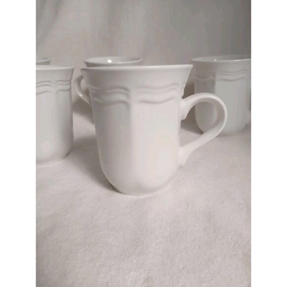 5 Mikasa Tall Coffee Cups French Countryside F9000 Ivory White Mugs Cottage Hot - Picture 6 of 13